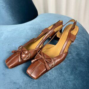 Stuart Weitzman Brown Leather Slingback Heels Size 9M